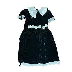 Color Me Nice Made In USA Vintage Black Velvet Dress Girls Sz 10 Buttons Cute